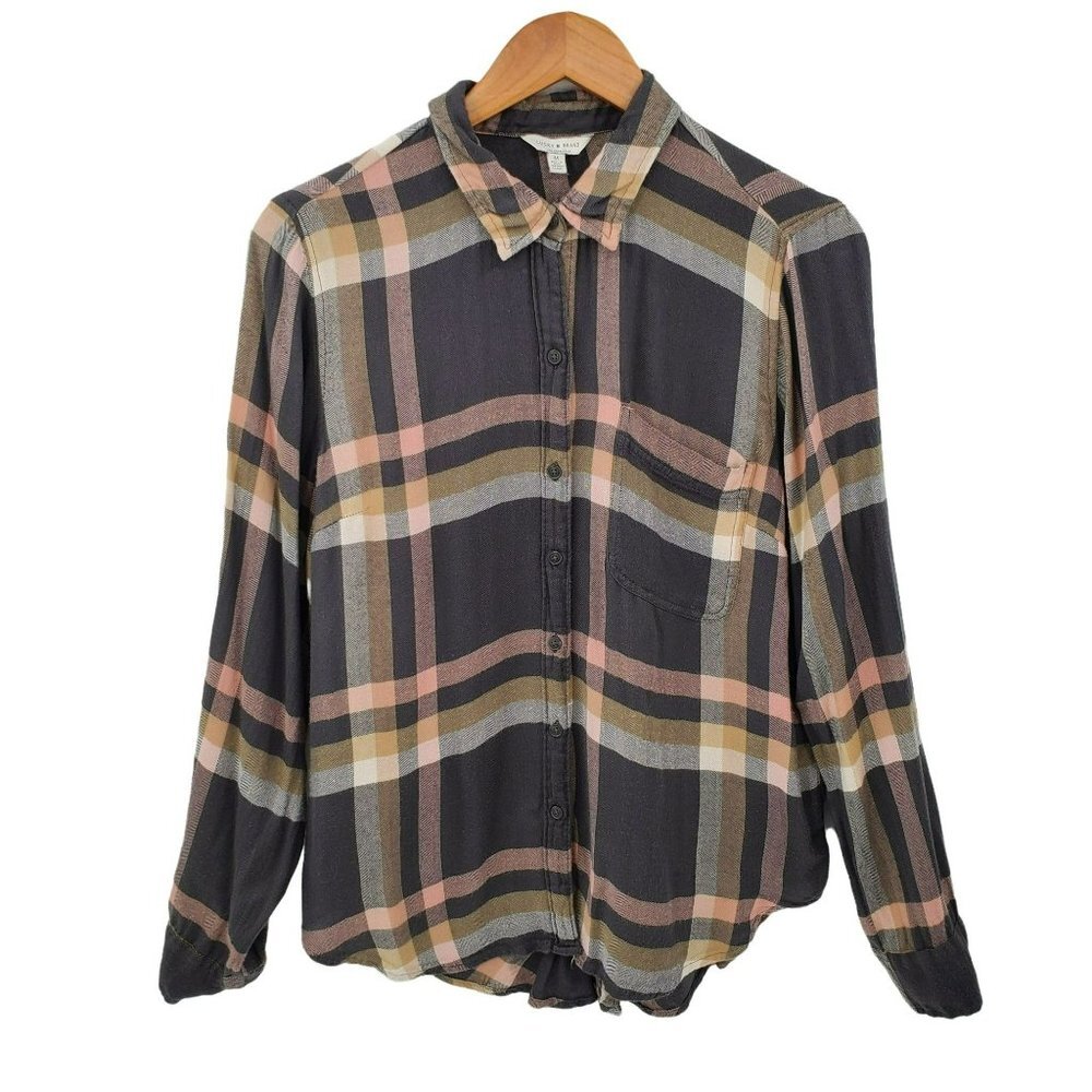 Lucky Brand Womens Plaid Multicolor Button Up Boyfriend Shirt Sz M Long Sleeve
